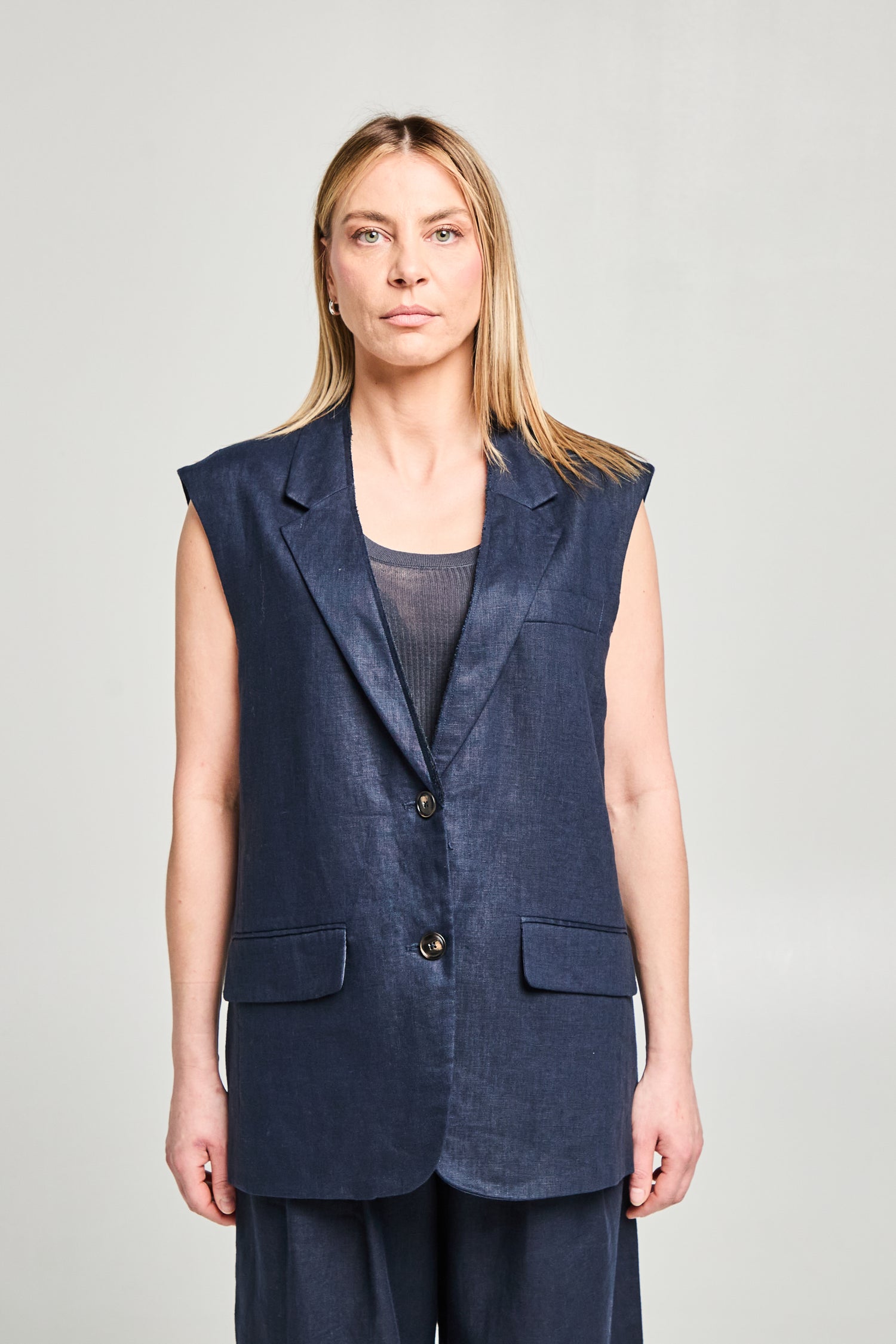 Blazer manches courtes en lin naturel