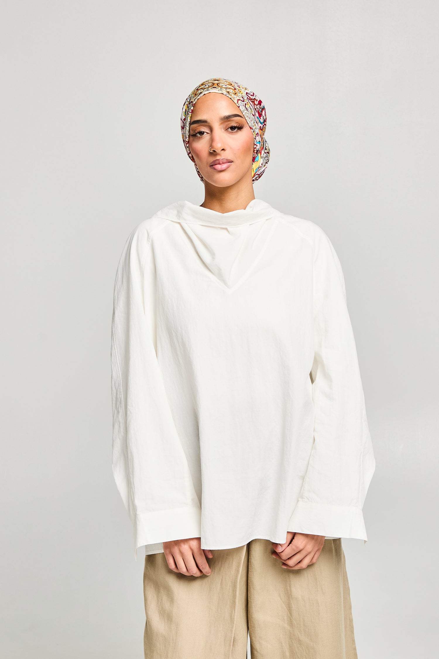 Blouse fluide col drapé