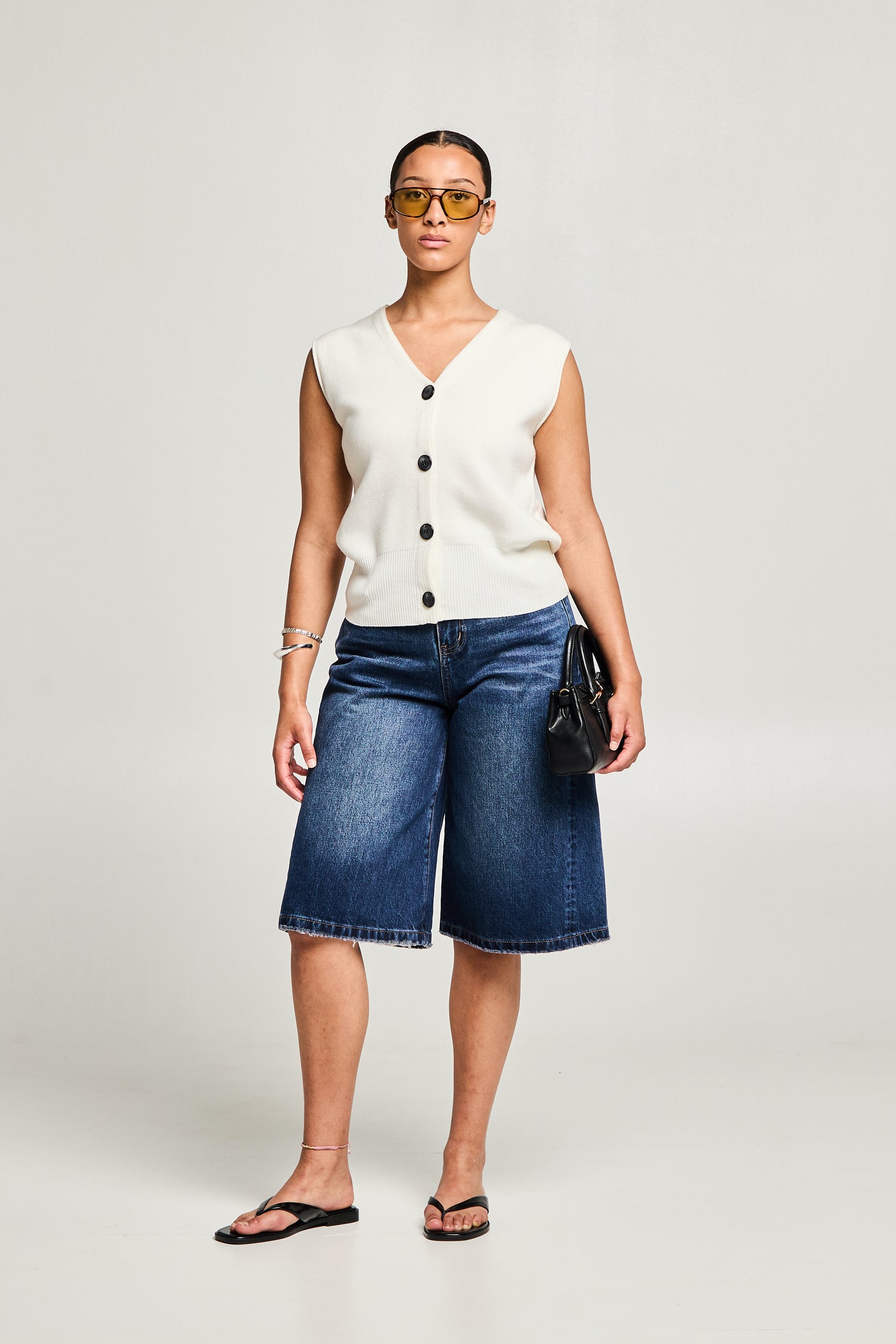 Short en denim coupe évasé