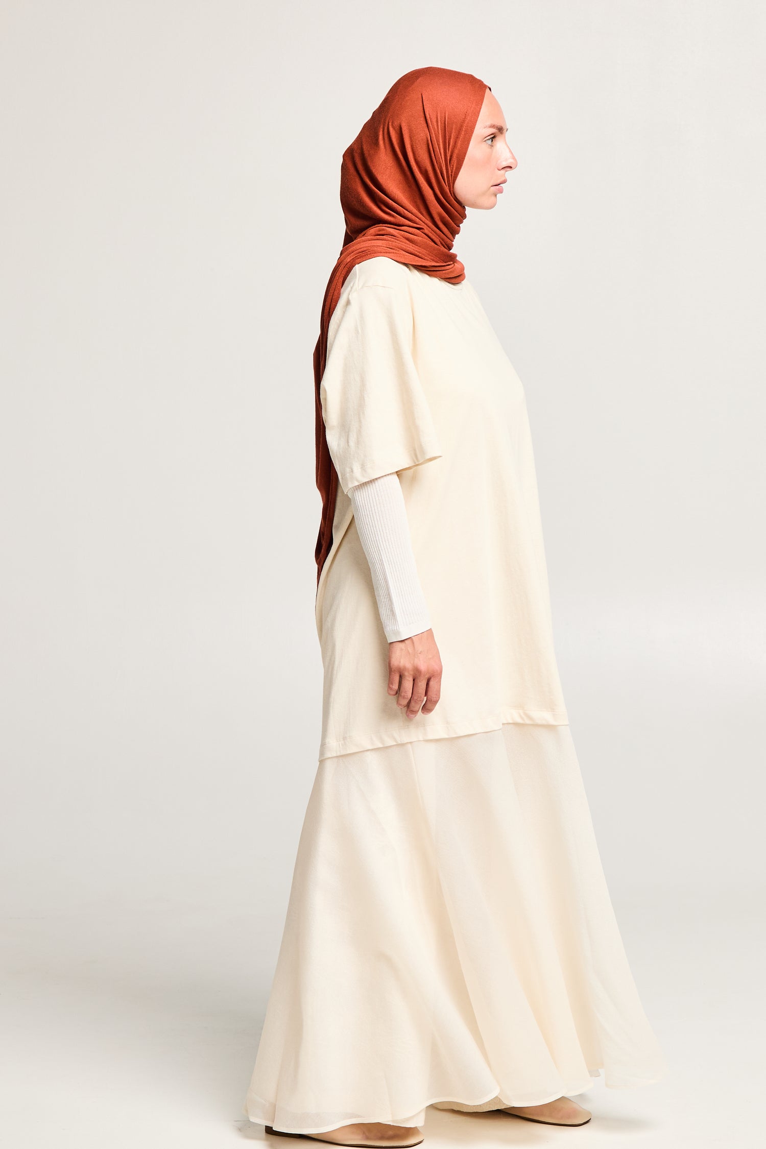 Robe longue bi-matière avec lin
