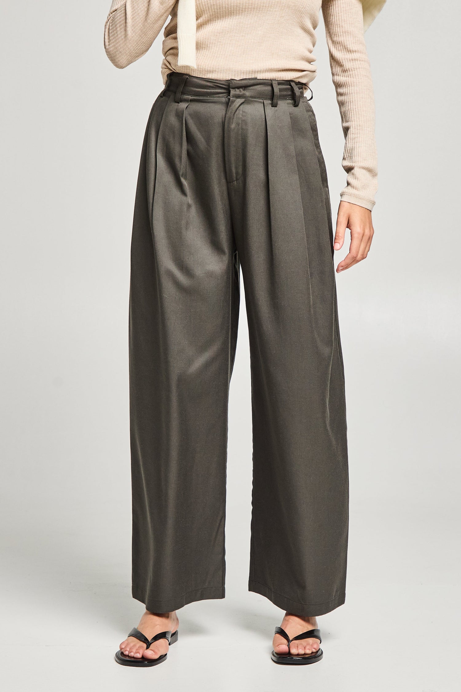 Pantalon large fluide lyocell et lin