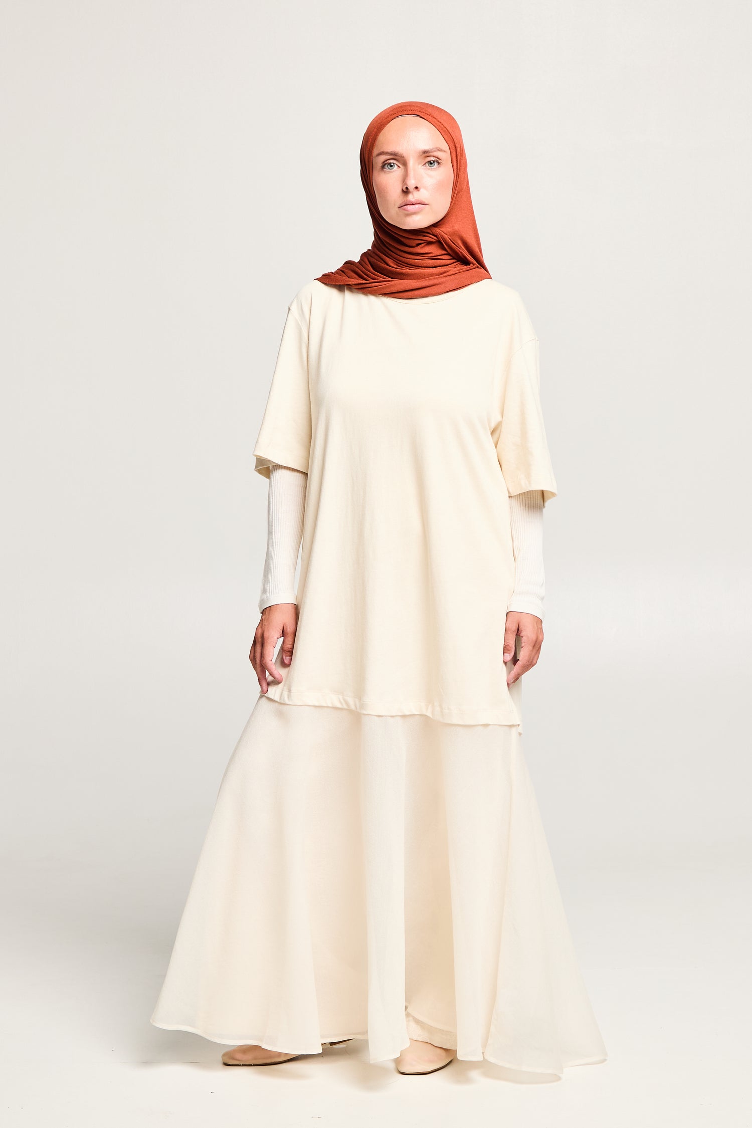 Robe longue bi-matière avec lin