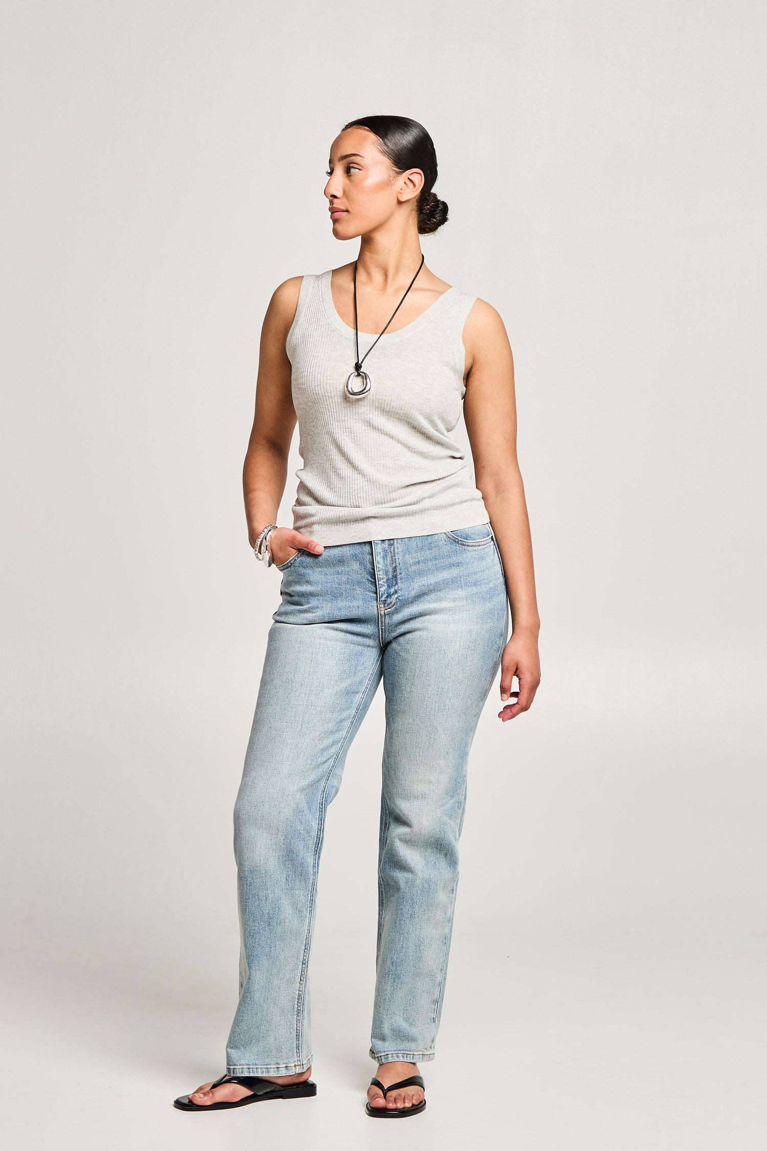 Jean droit taille haute washed