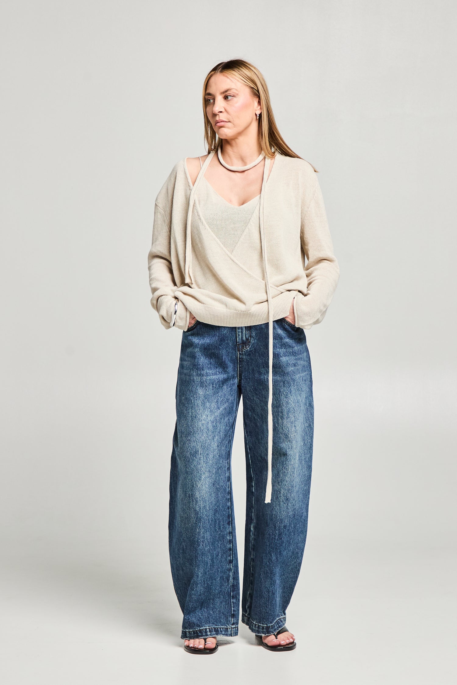 Top en maille fine en coton et lin